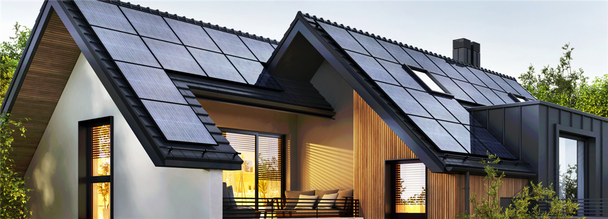 Modern home with solar panels